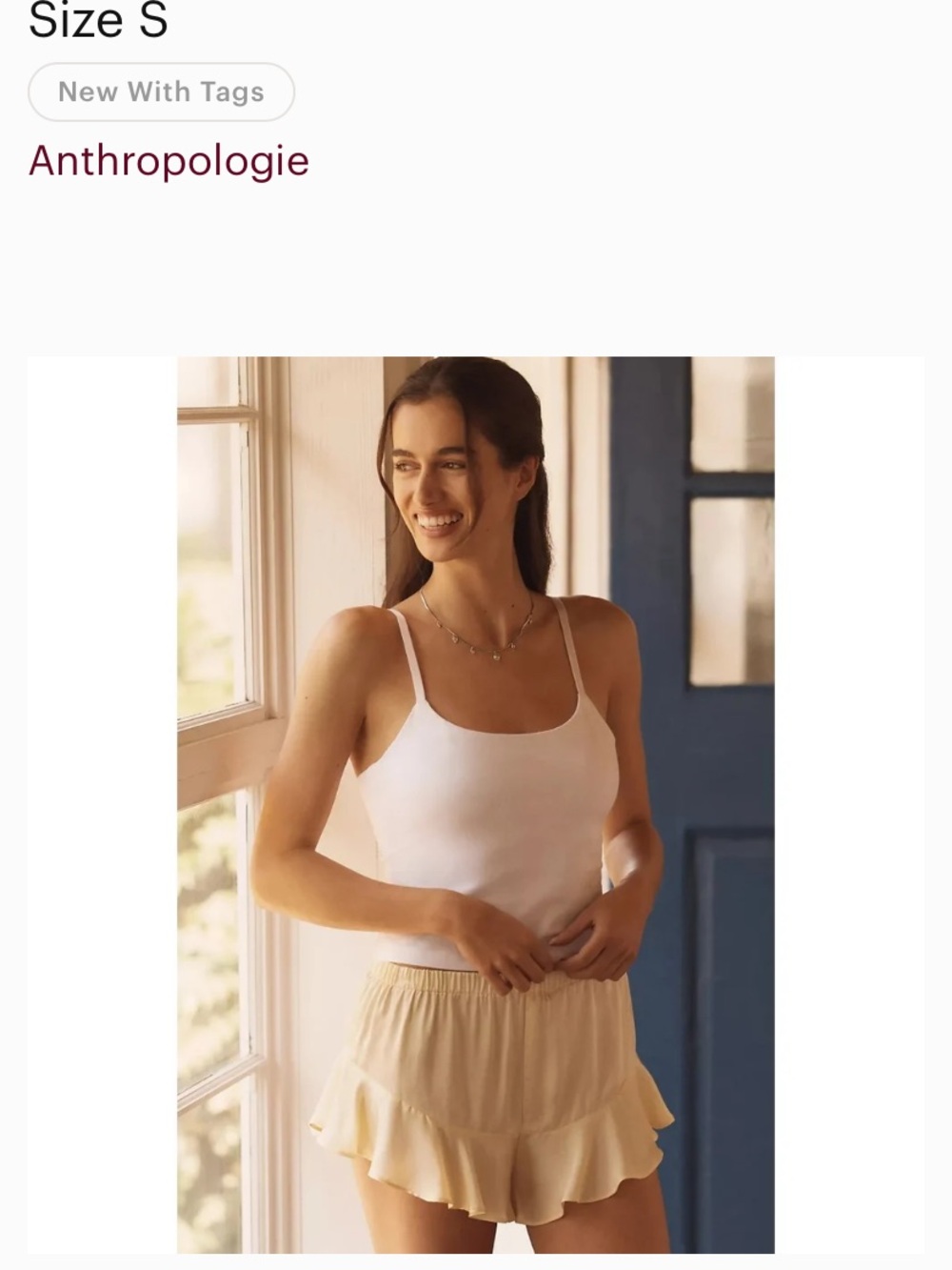 Anthropologie Ruffle Sleep Satin Shorts butter Yellow Cream Romantic Bloomers